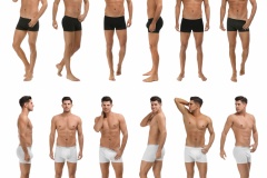 Collage of man in underwear on white background