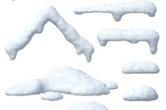 Snow caps set, icicles, snowballs and snowdrifts isolated on white background 3d rendering