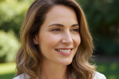 Firefly_Gemini-Flash_femme-dans-la-quarantaine-souriante-visage-avec-la-peau-saine-gros-plan-3-4-29859