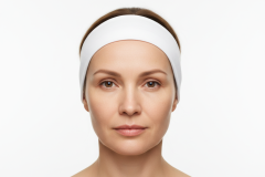 Firefly_Gemini-Flash_visage-femme-de-face-fond-blanc-40-ans-avec-un-bandeau-blanc-sans-maquillage-12722