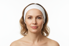 Firefly_Gemini-Flash_visage-femme-de-face-fond-blanc-40-ans-avec-un-bandeau-blanc-sans-maquillage-98915